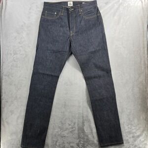 Flint and Tinder Raw Denim Mens Slim Fit Dark Wash Jeans Size 33x34 USA MADE